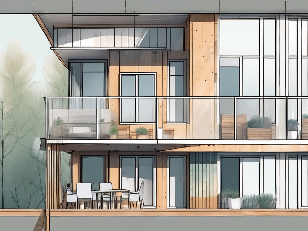 A detailed cross-section of a balcony under construction