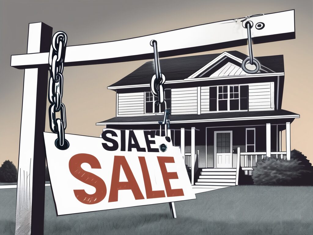 A house with a 'for sale' sign in the front yard