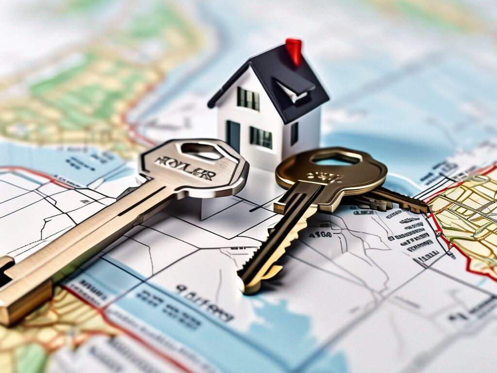 A pair of keys on a small model house