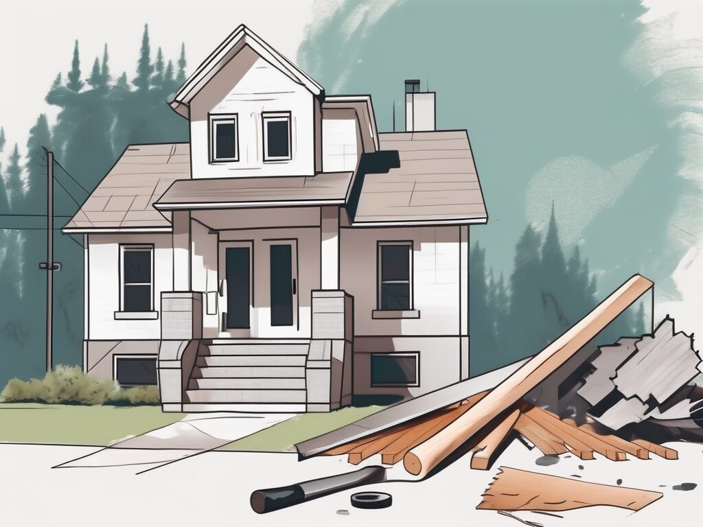 A house with a 'for sale' sign in the front yard