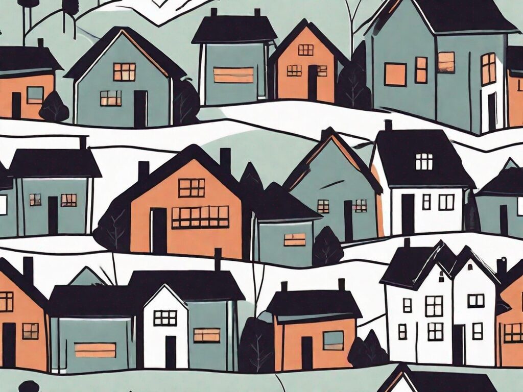 A picturesque west virginia landscape with various stylized houses