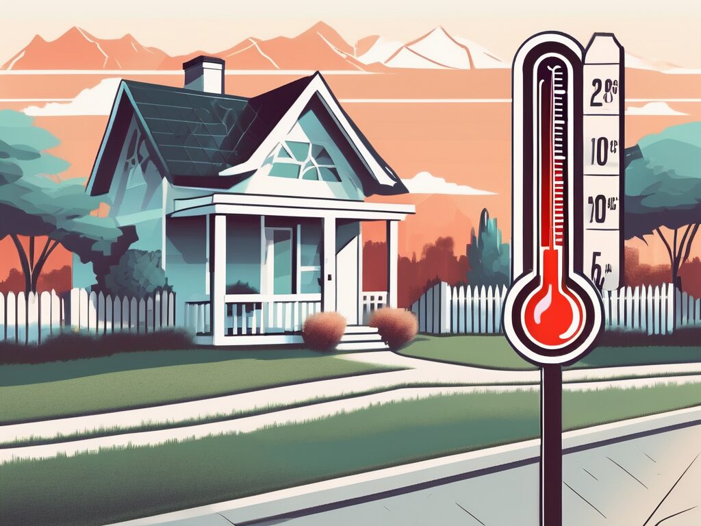 A stylized house with a 'for sale' sign in the front yard