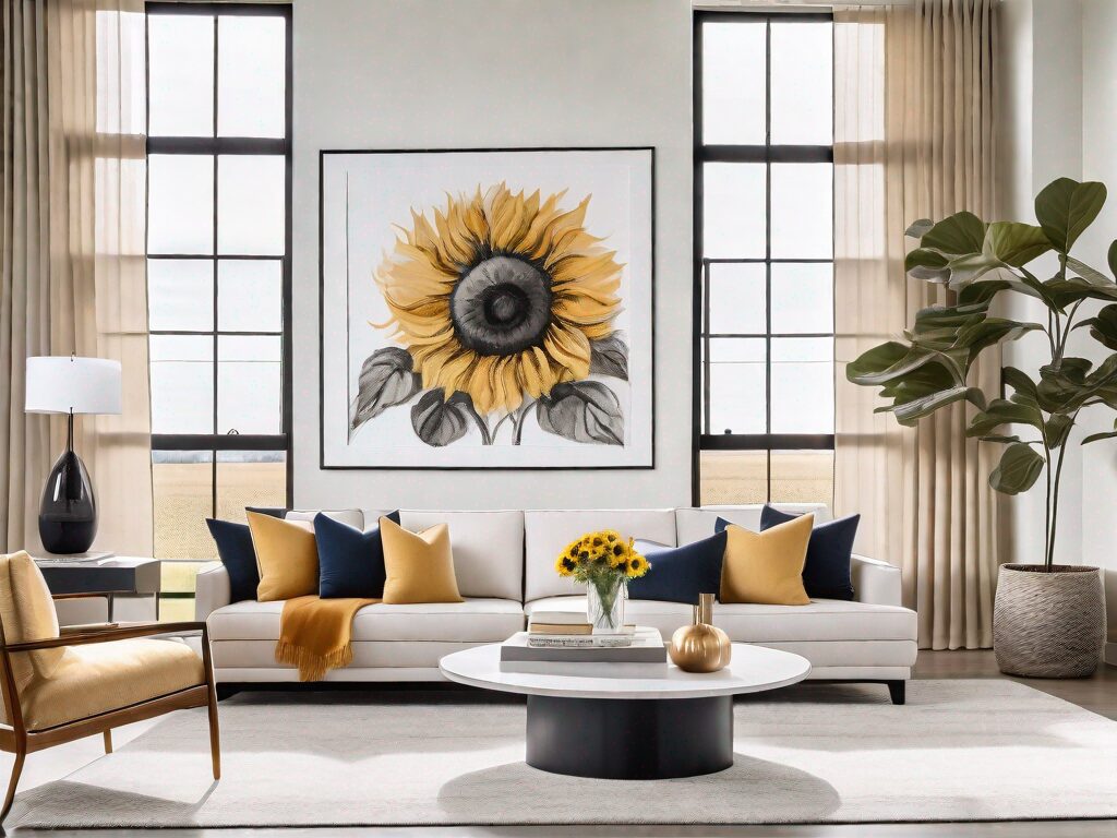 A stylishly staged living room with modern furniture and decor