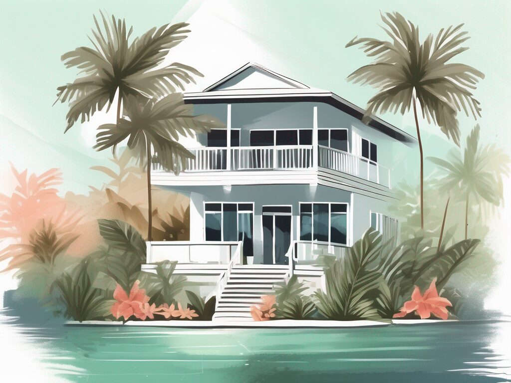 A picturesque island home nestled among lush tropical plants in key west