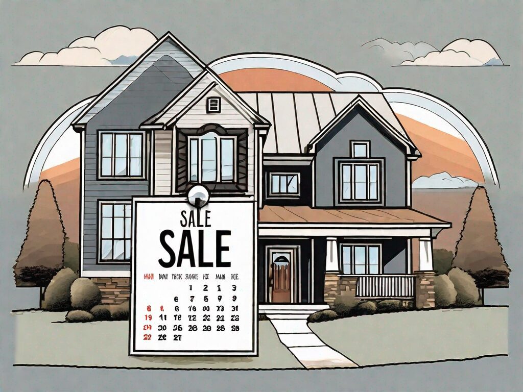 A house with a 'for sale' sign in the front yard