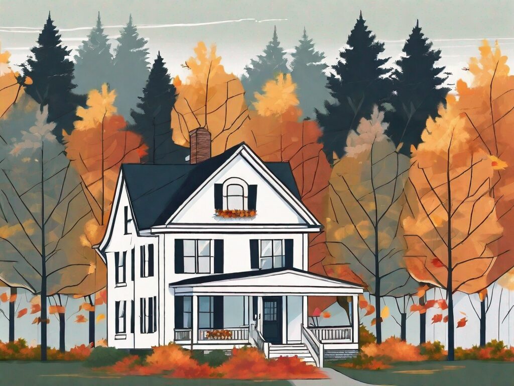 A charming house in new hampshire surrounded by beautiful autumn foliage