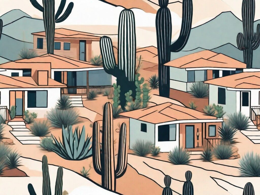 A picturesque arizona landscape with a variety of homes nestled among the cacti