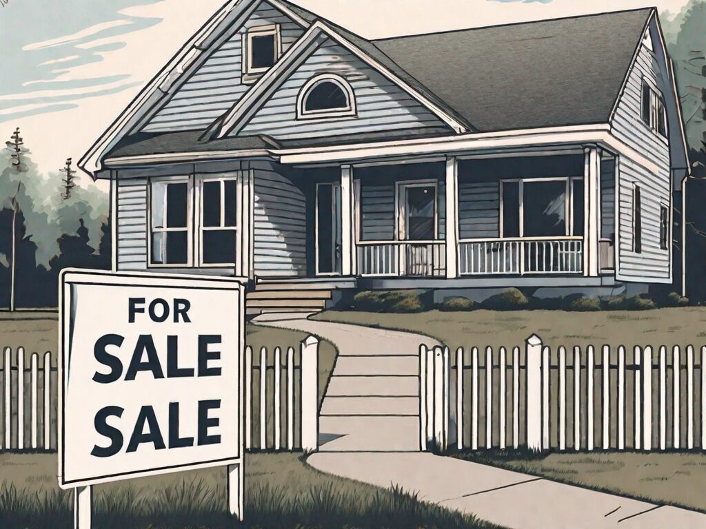 A traditional michigan house with a large "for sale" sign in the yard