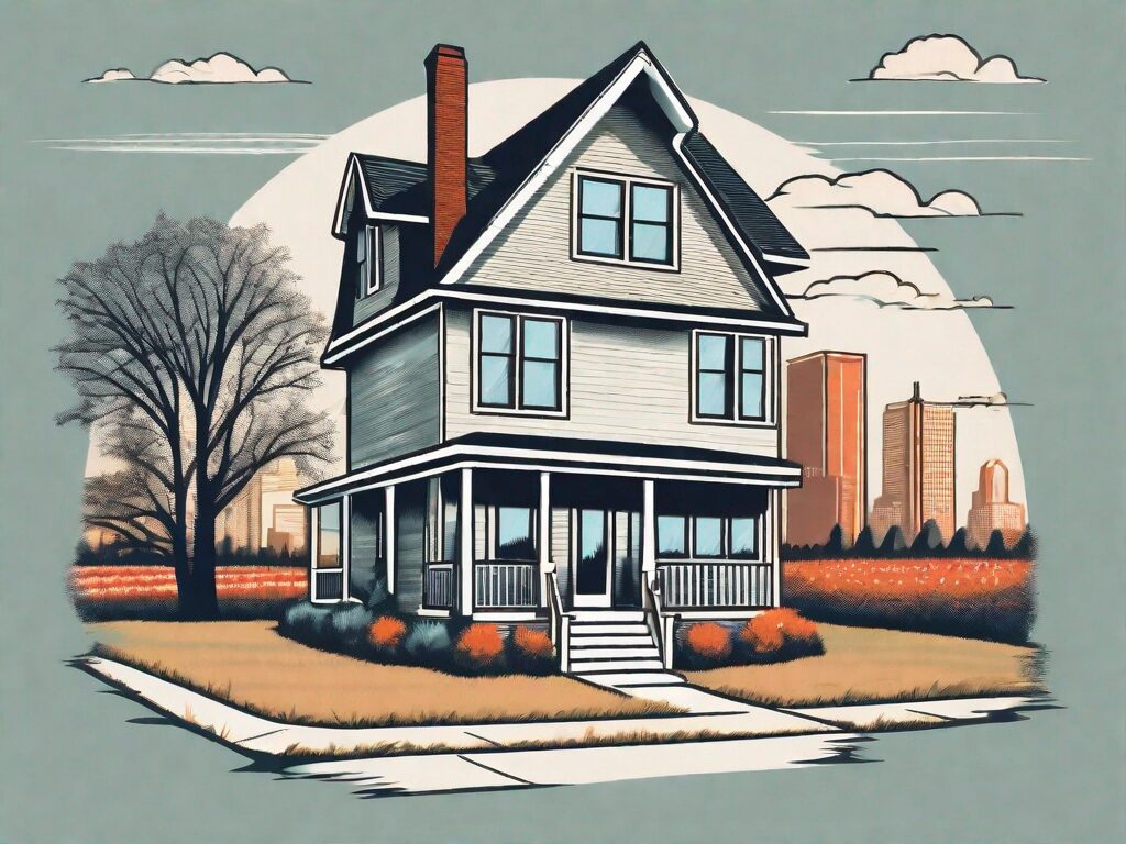 A house with a "for sale" sign in the front yard