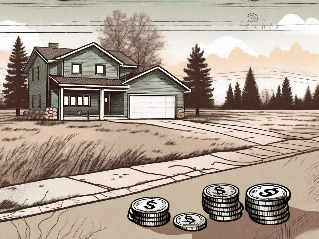 A typical north dakota landscape with a sold sign in front of a house