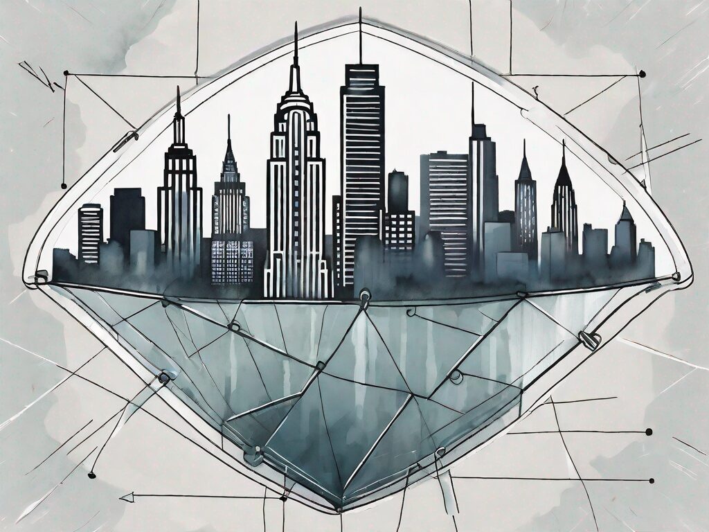 A new york skyline with a protective shield symbolically enveloping it