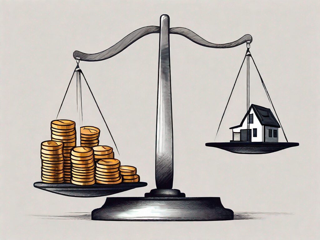 A scale balancing a house and a pile of coins