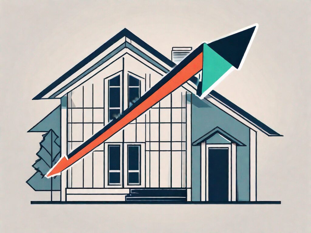 A house with a downward arrow symbolizing decreased interest rates