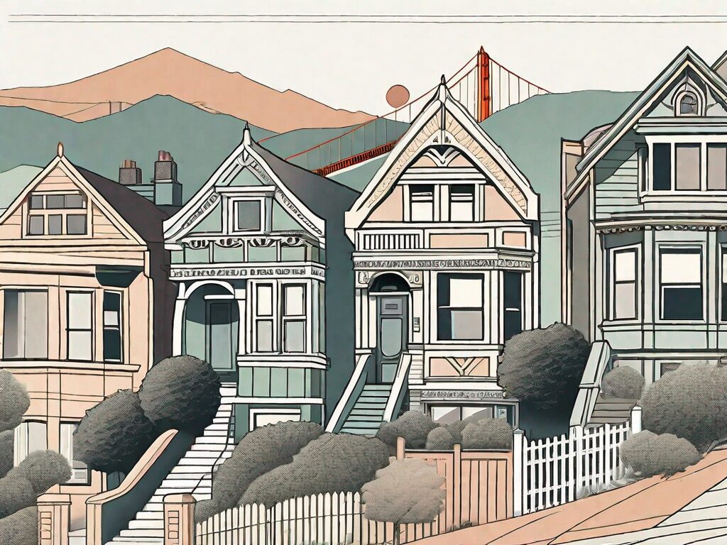 Iconic san francisco landmarks like the golden gate bridge and victorian houses