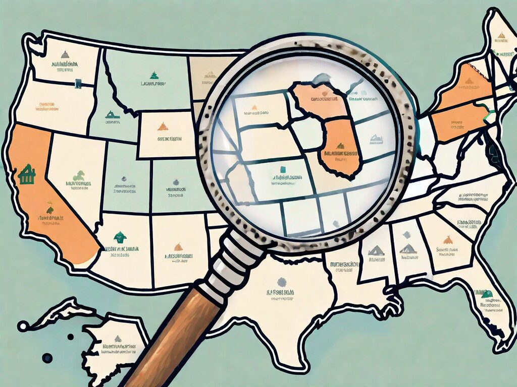 A magnifying glass over a map of louisiana