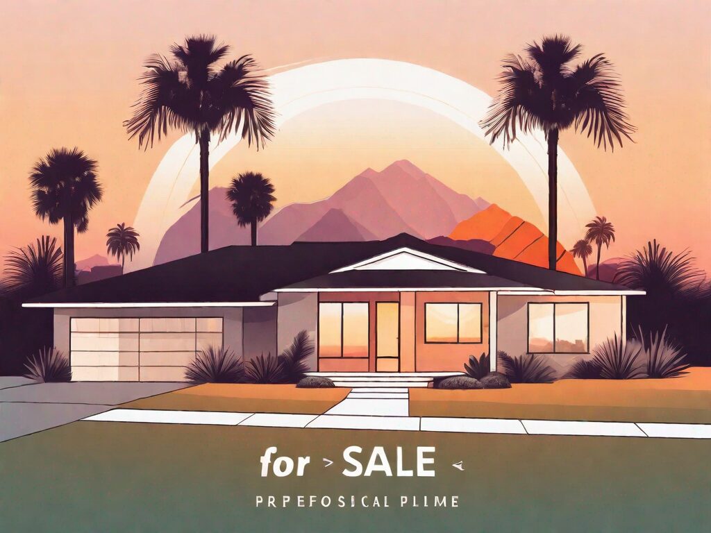 A picturesque california home with a 'for sale' sign in the front yard