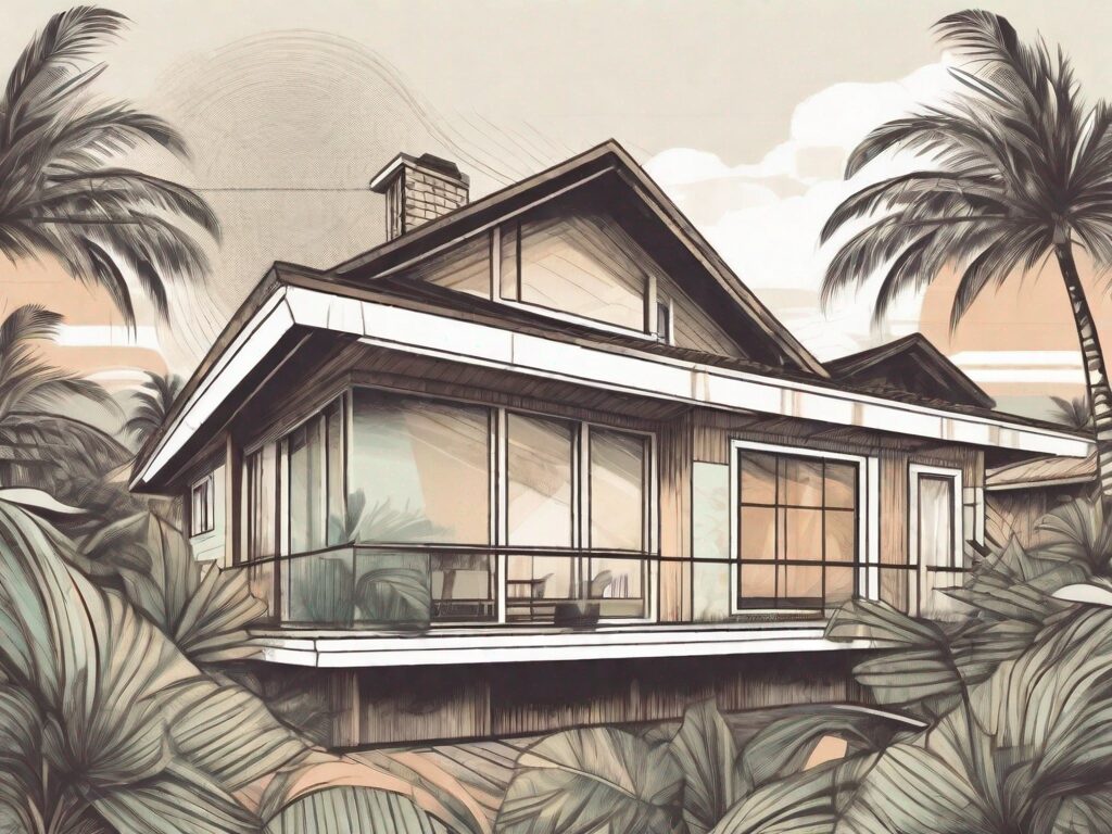 A hawaiian home with a magnifying glass hovering over it