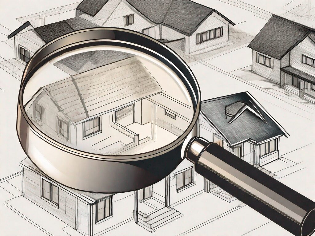 A magnifying glass hovering over a detailed sketch of a house in oregon