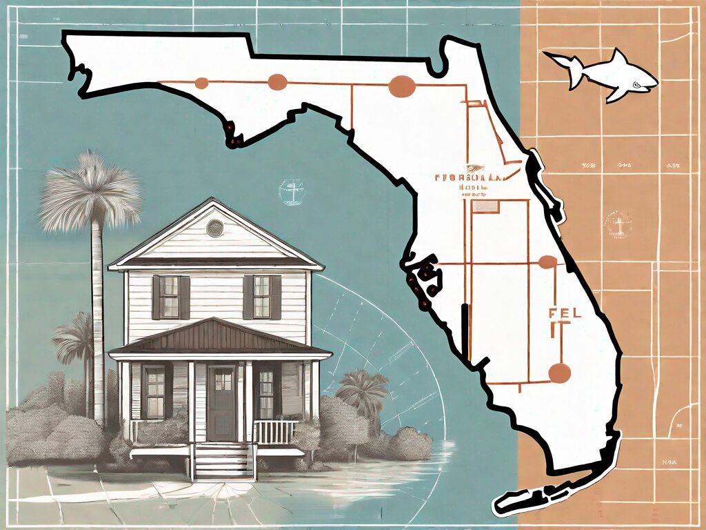 A map of florida with symbolic representations of houses scattered across it