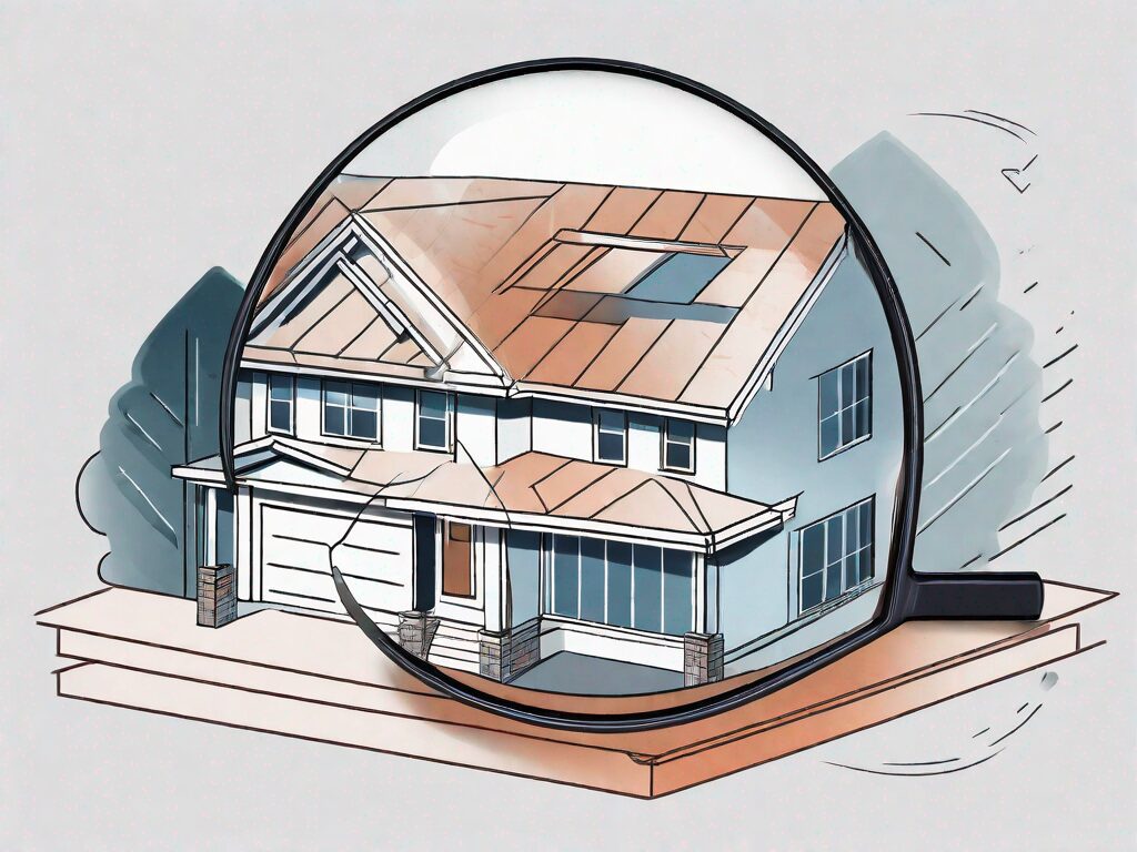 A residential house with a magnifying glass hovering over it