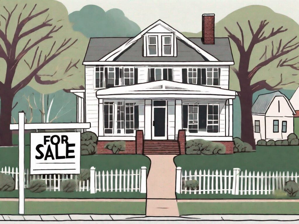 A quaint house with a "for sale" sign in the front yard