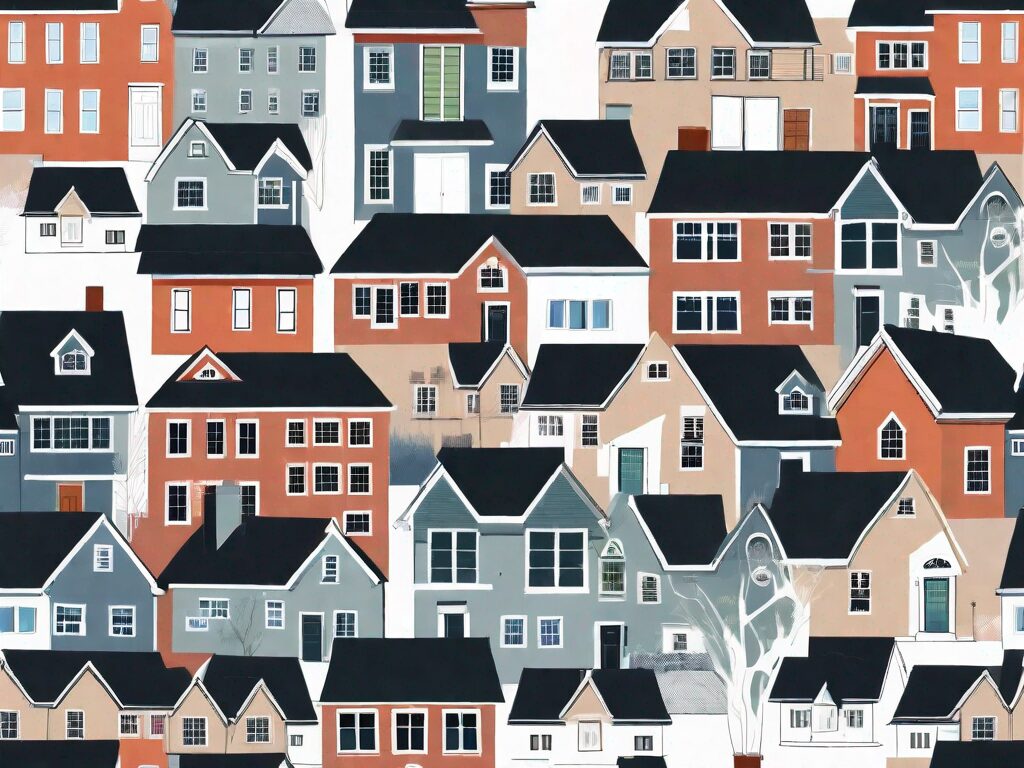 A variety of massachusetts homes with a scale balance in the foreground