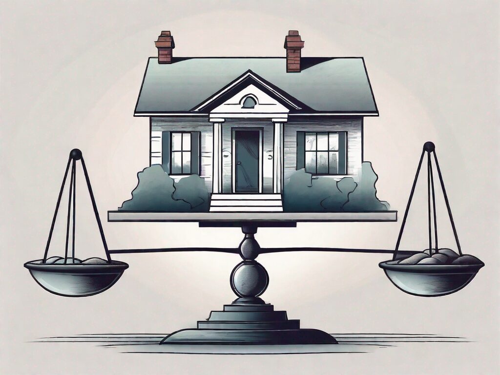 A house with a balance scale in front