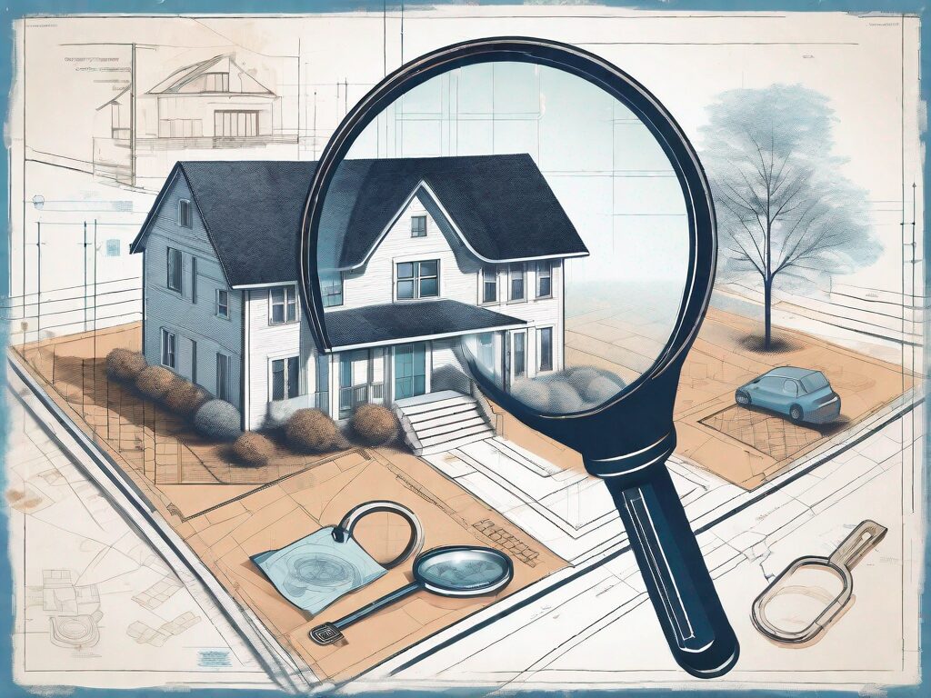 A magnifying glass hovering over a blueprint of a house