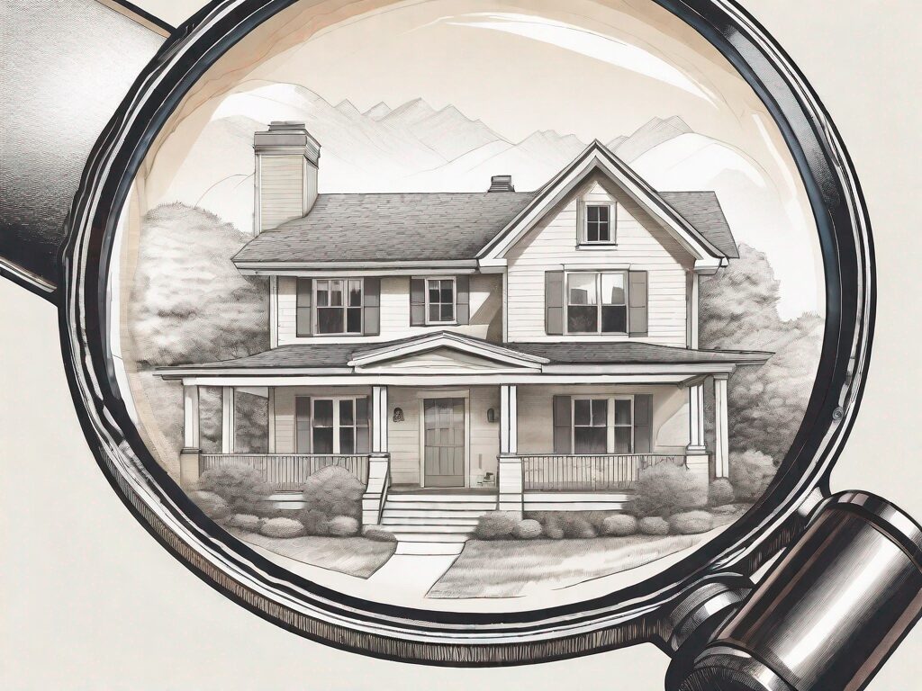 A magnifying glass hovering over a detailed cutaway of a house