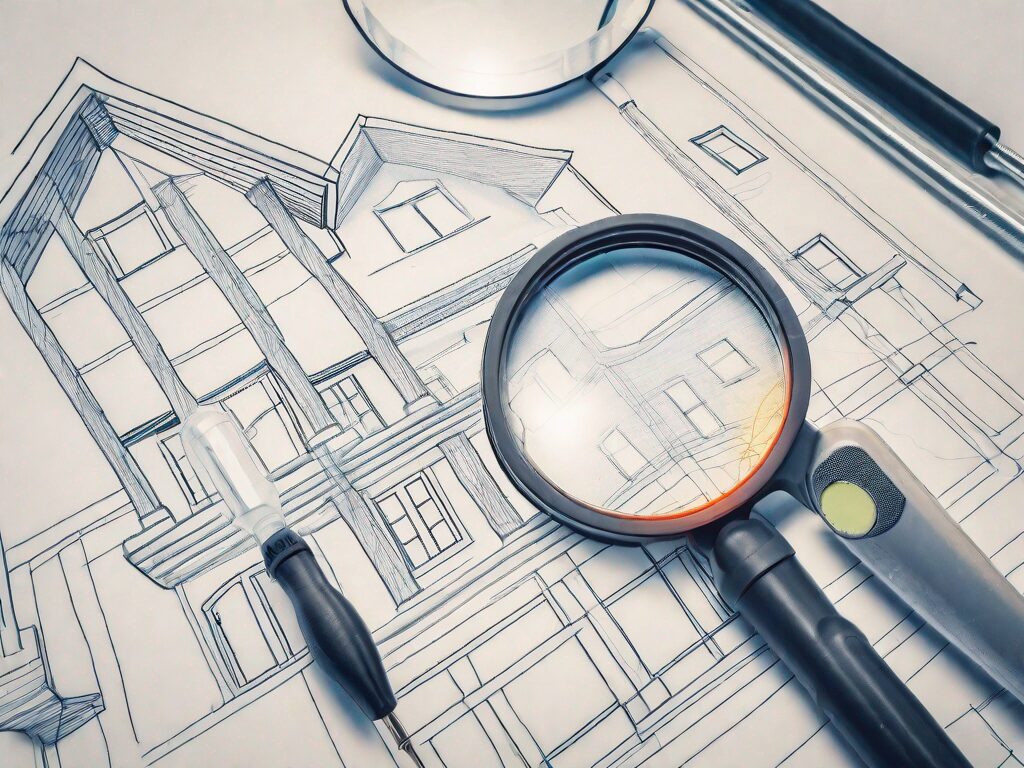 A home inspection report with magnifying glass over it