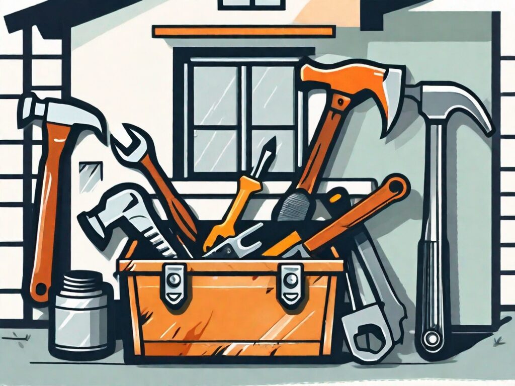 A toolbox with various tools like a hammer