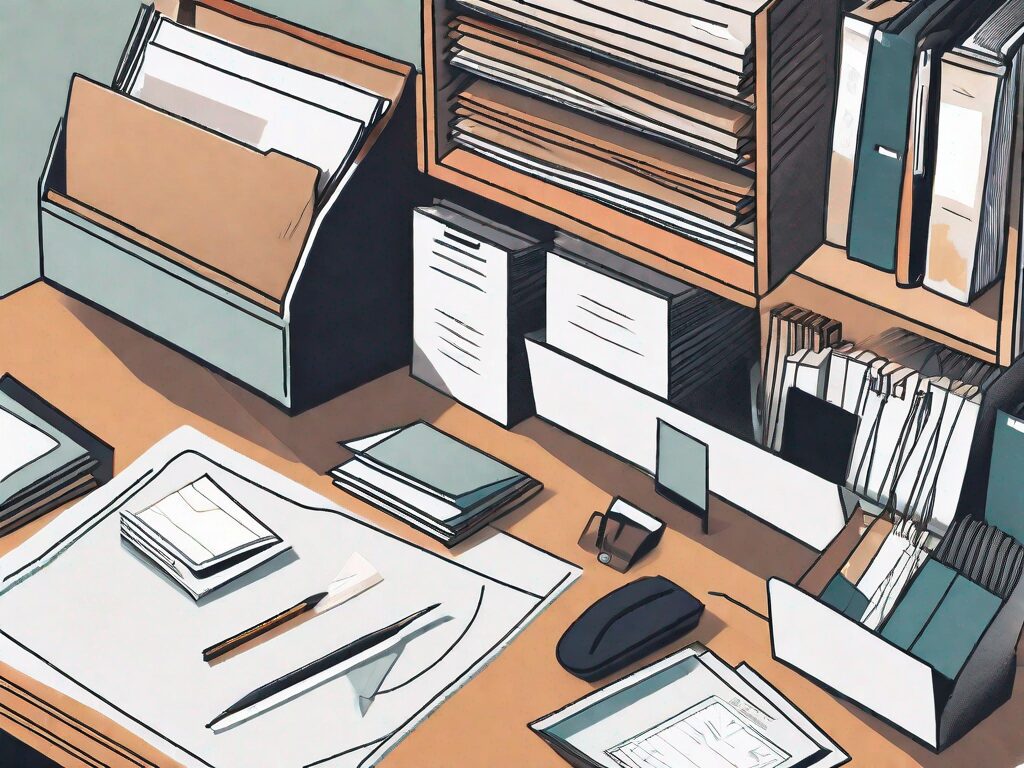 A neatly organized desk with various folders labeled for different types of home-selling paperwork such as contracts