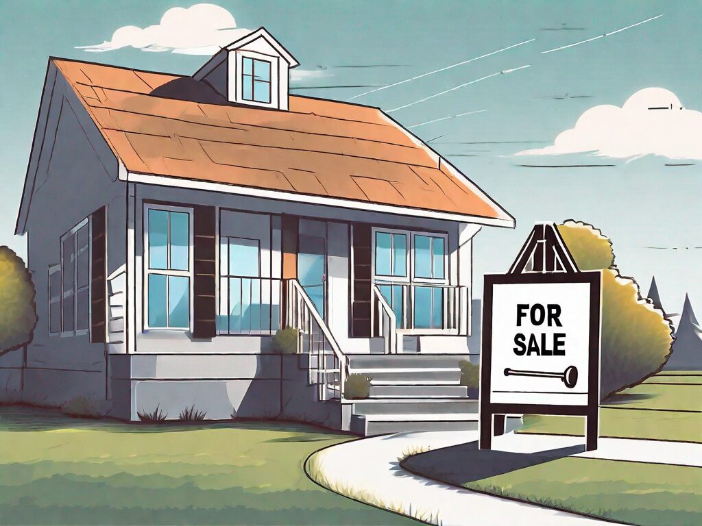 A house with a 'for sale' sign in the front yard