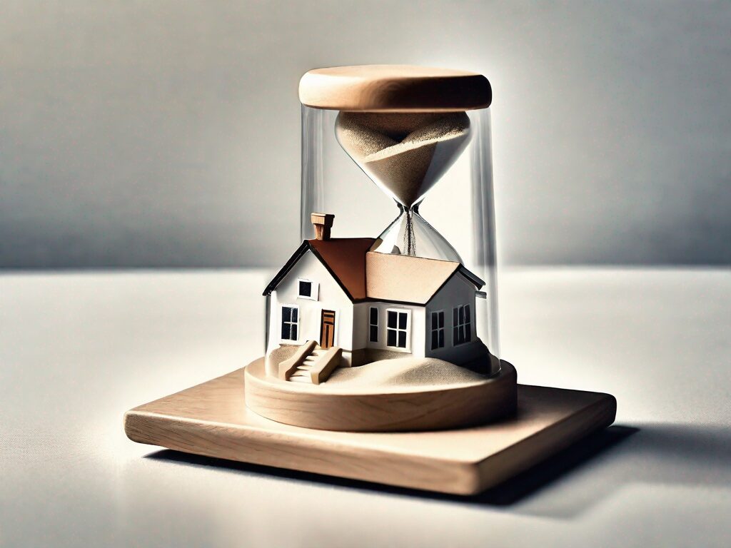 A sand timer with a miniature house inside