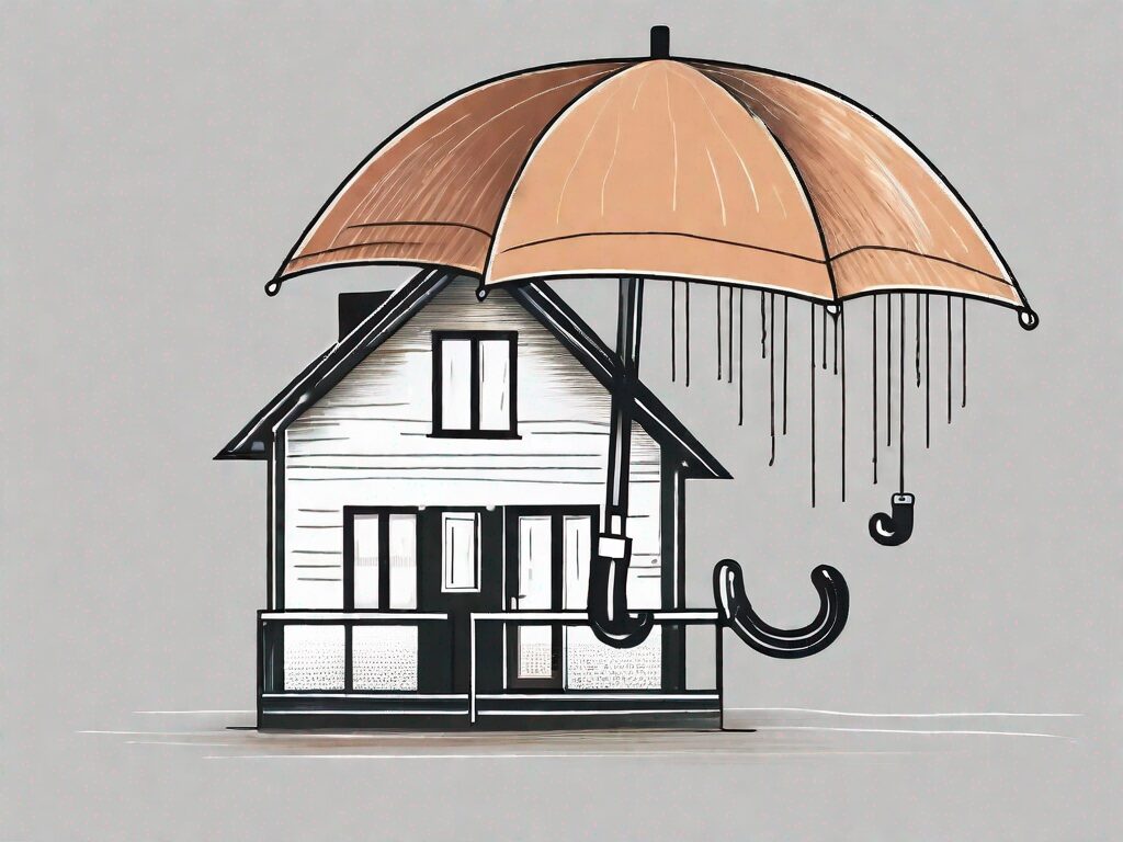 A house being shielded by an umbrella