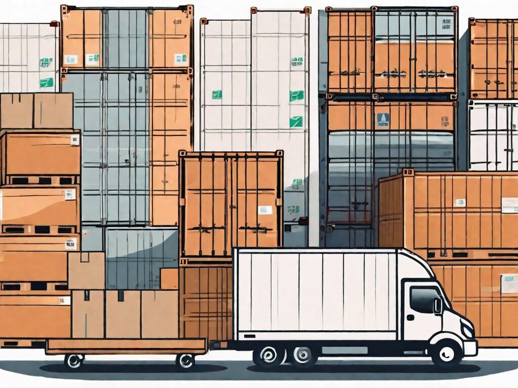 A moving truck and a container side by side