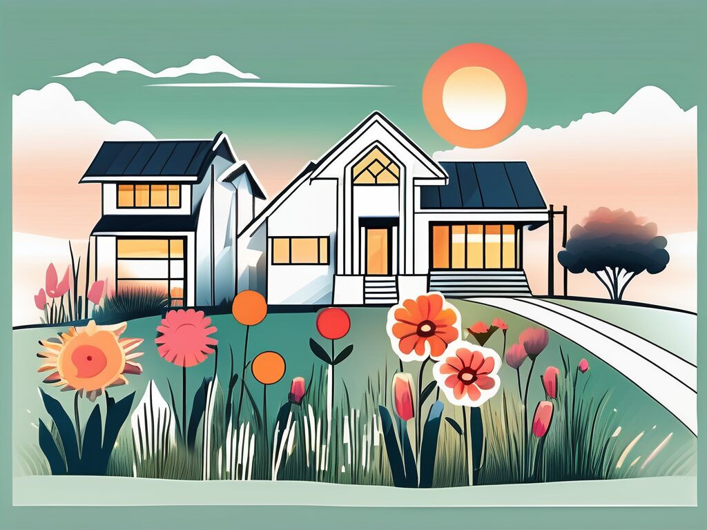 A vibrant spring landscape with modern houses