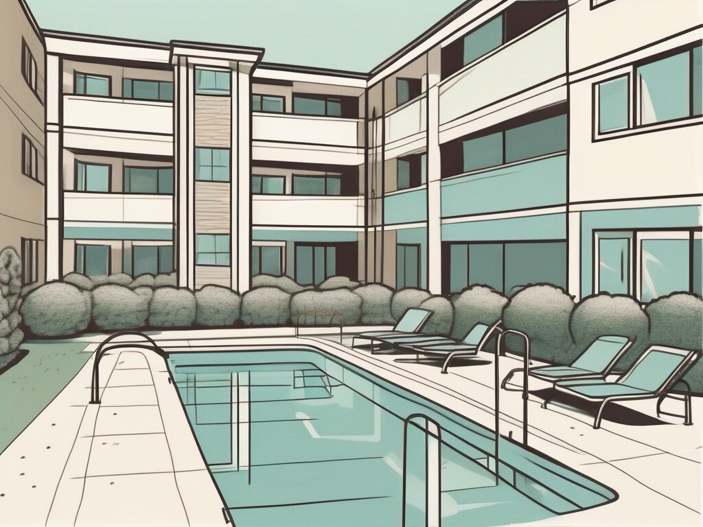 Various common areas in a residential community such as a swimming pool