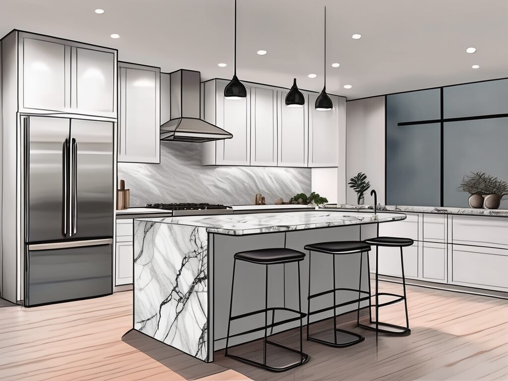 A modern kitchen showcasing a beautiful granite countertop