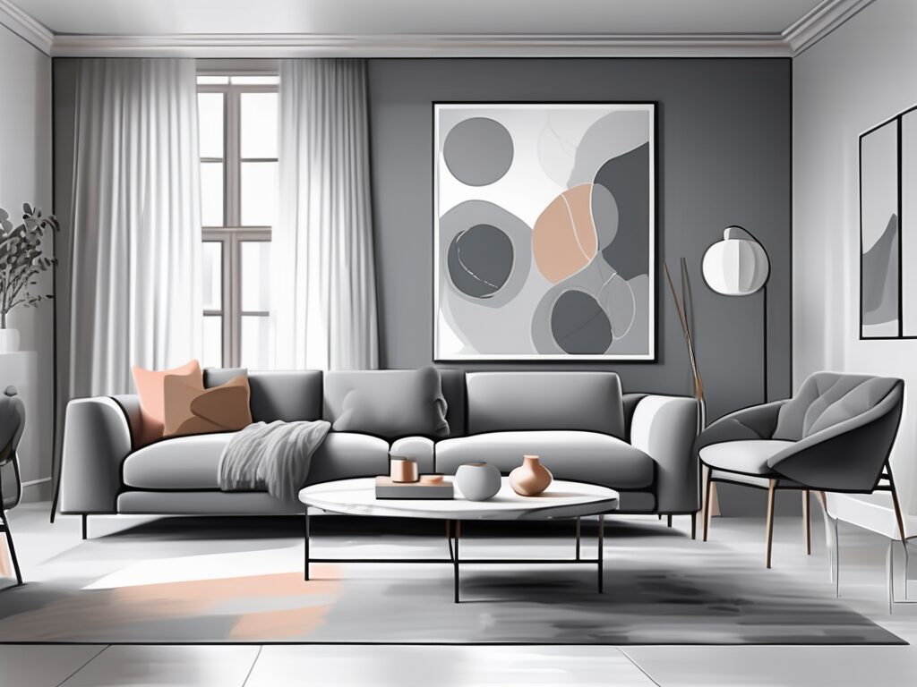 A modern room interior showcasing various shades of gray paint