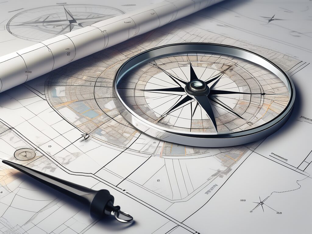 A detailed plat map spread out on a table