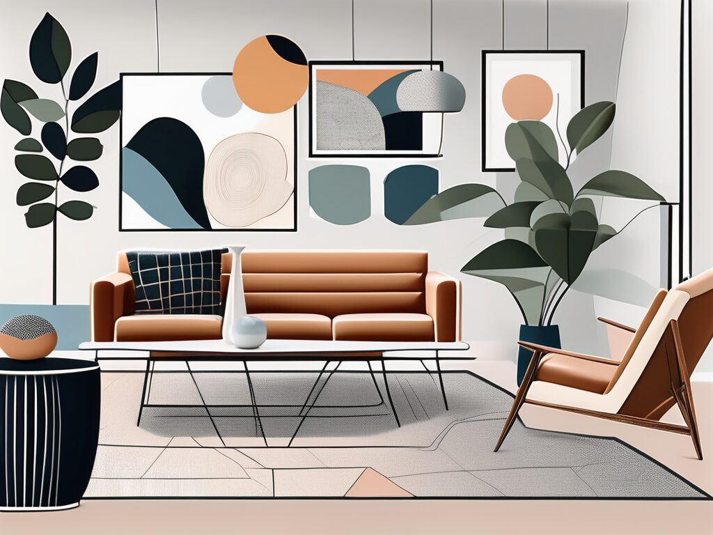 A well-staged midcentury modern living room with iconic furniture pieces
