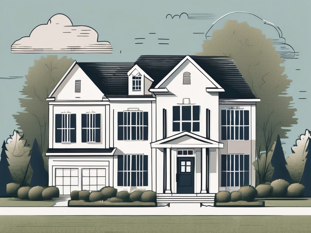 A traditional delaware home with a "for sale" sign in the yard