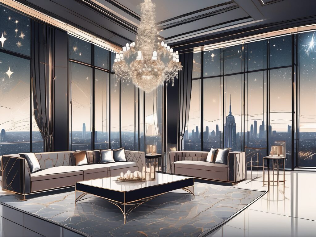 An opulent penthouse with panoramic city views