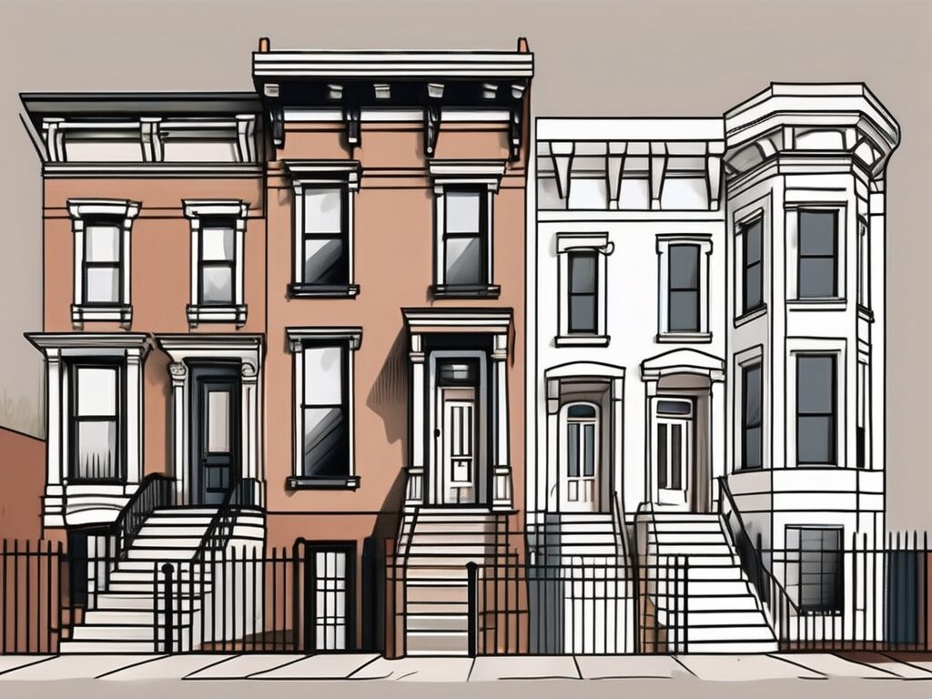 A classic brownstone house showcasing its unique architectural features such as the stoop