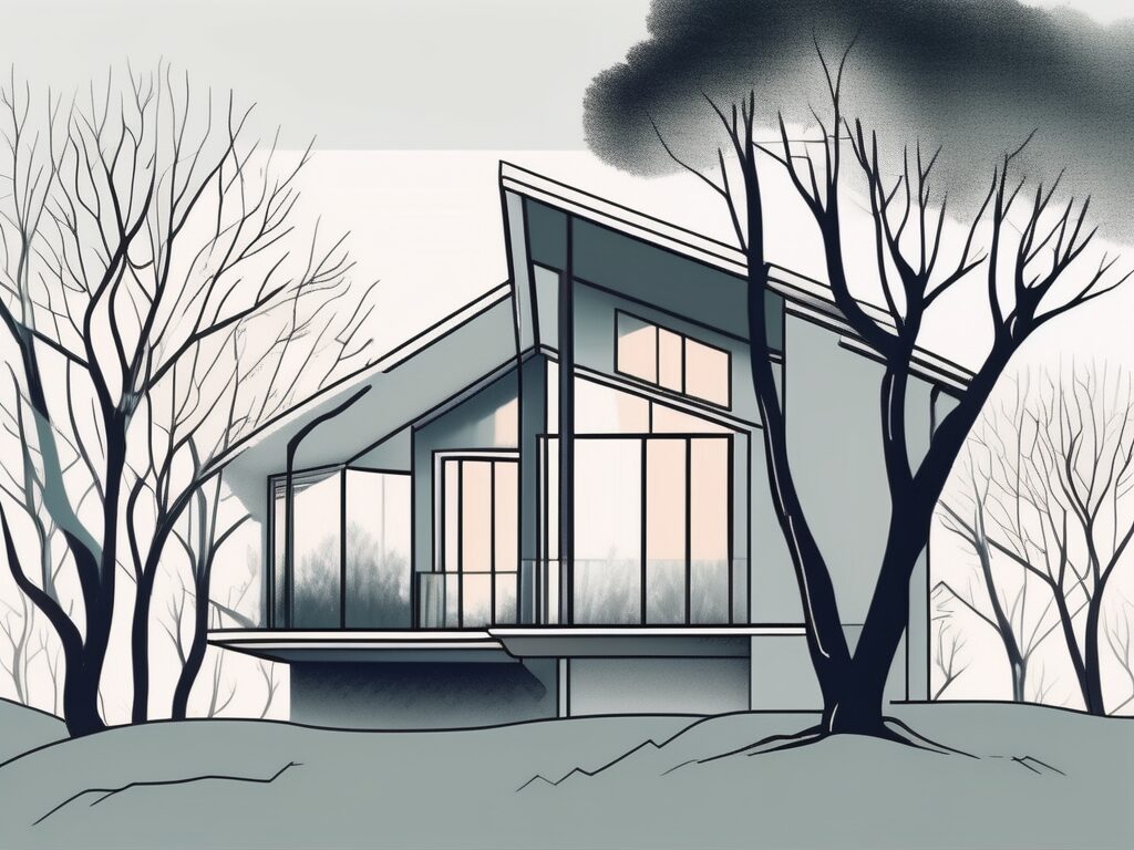 A house surrounded by tall trees with overhanging branches