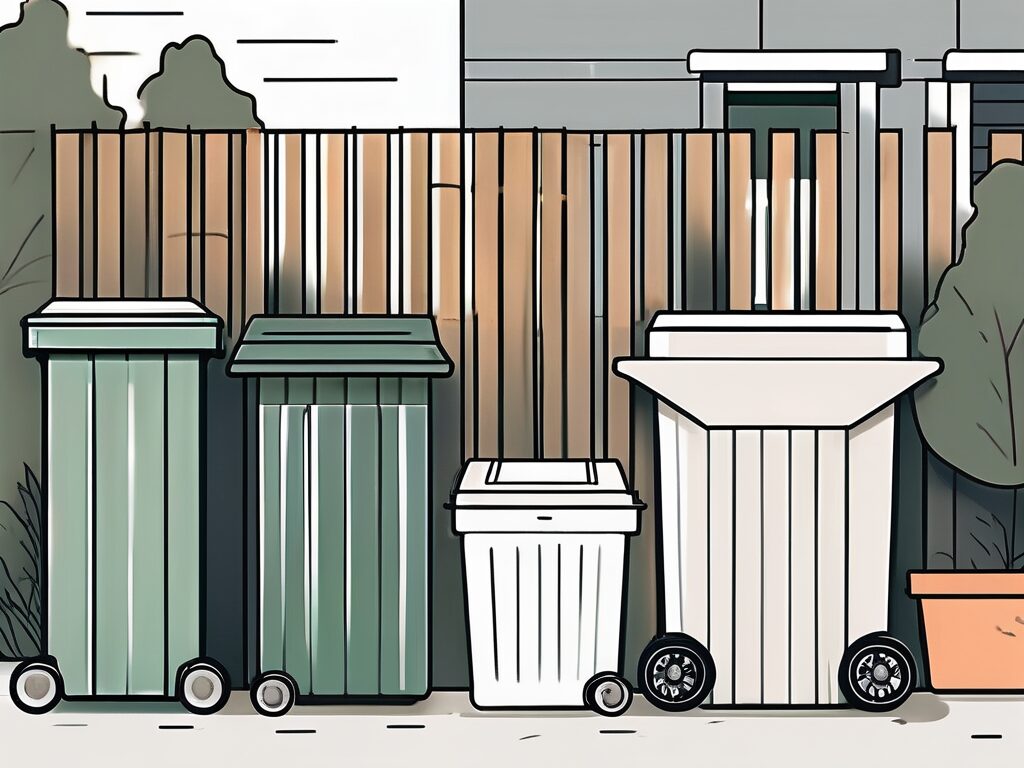 A variety of stylish and affordable trash can fences placed around a well-maintained home exterior