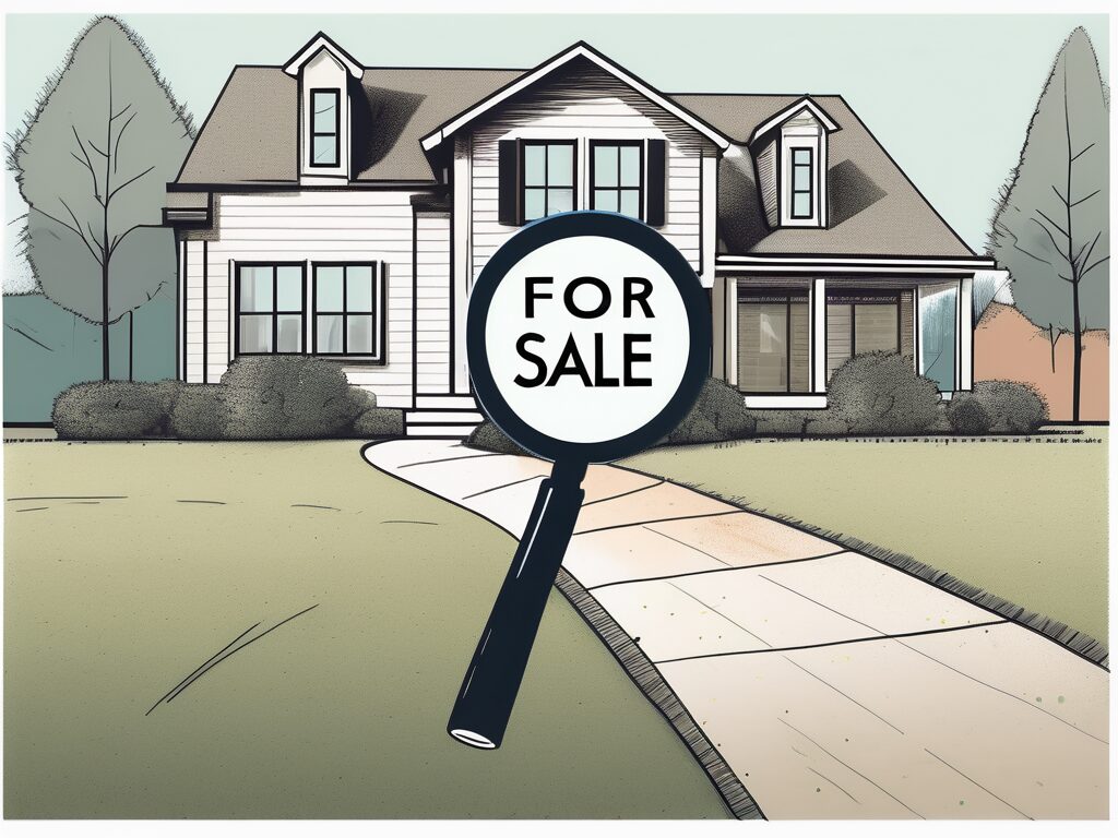 A house with a large "for sale" sign in the front yard