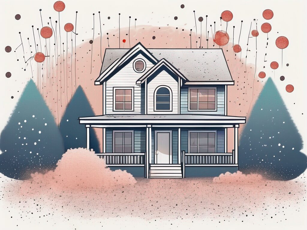 A house with a "for sale" sign in the yard