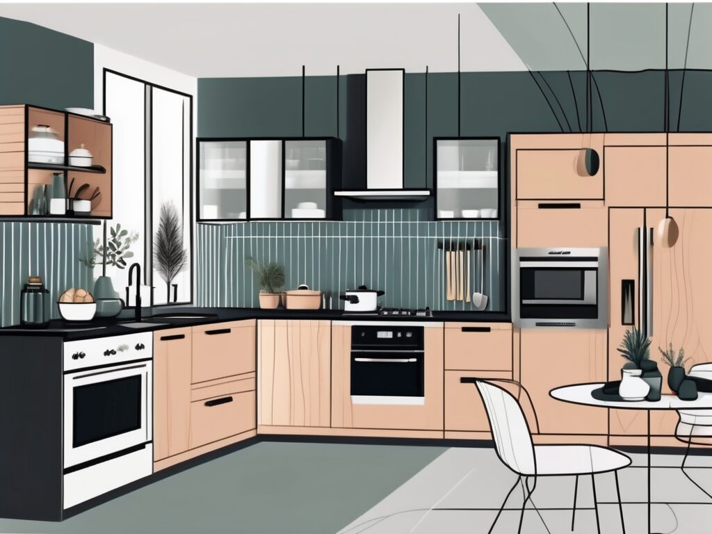 A modern kitchen showcasing a variety of two-toned cabinet styles